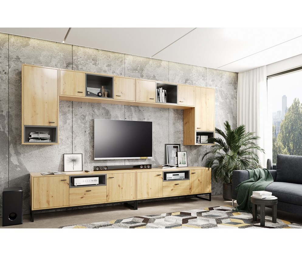 Witryna 60 Leri Dąb Artisan/Czarny Mat