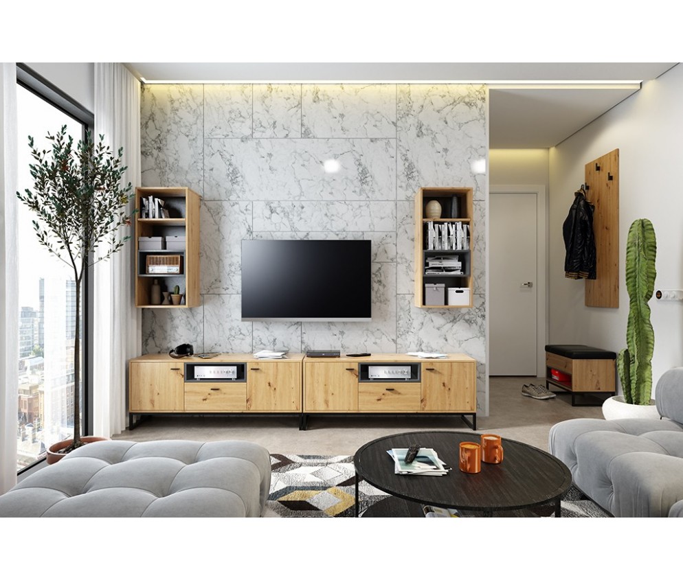 Witryna 60 Leri Dąb Artisan/Czarny Mat