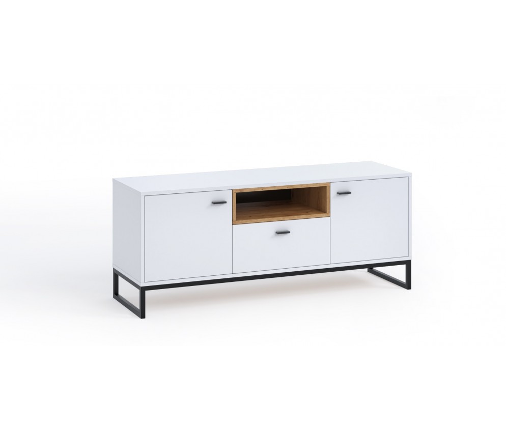 Stolik RTV Leri Biały Mat/Dąb Artisan