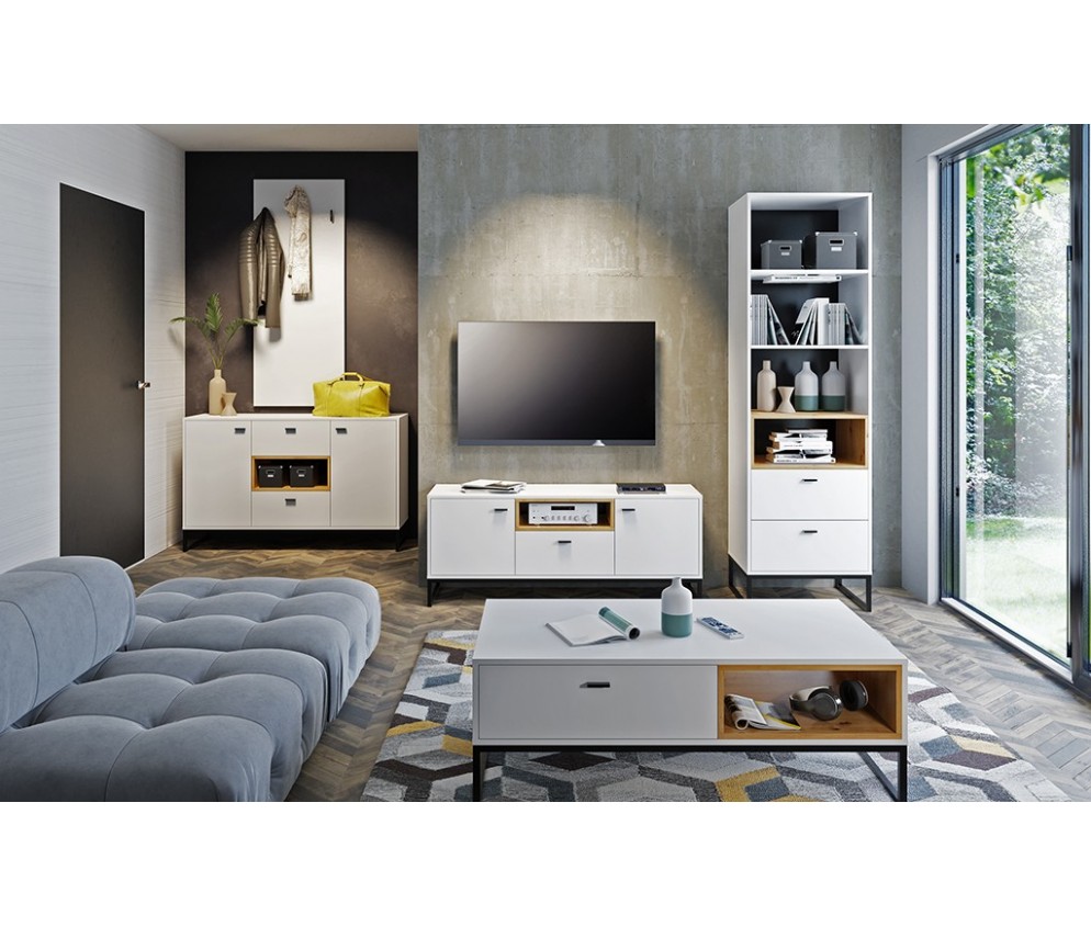 Regał Wiszący Leri Biały Mat/Dąb Artisan