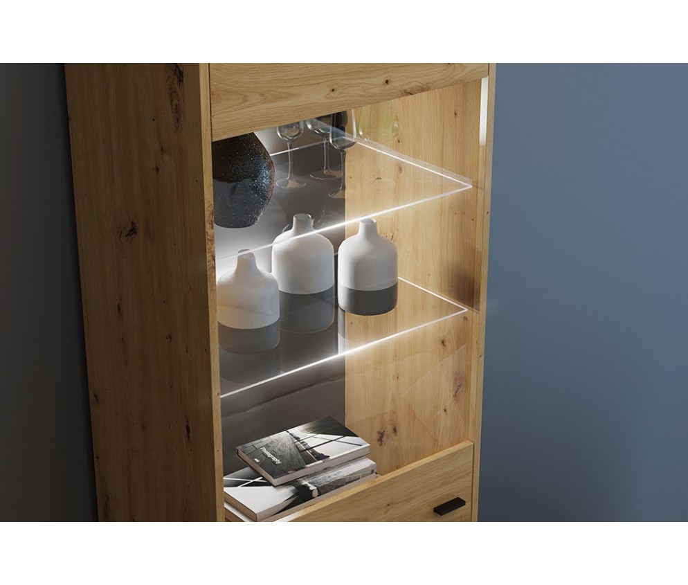 Witryna 90 Leri Biały Mat/Dąb Artisan