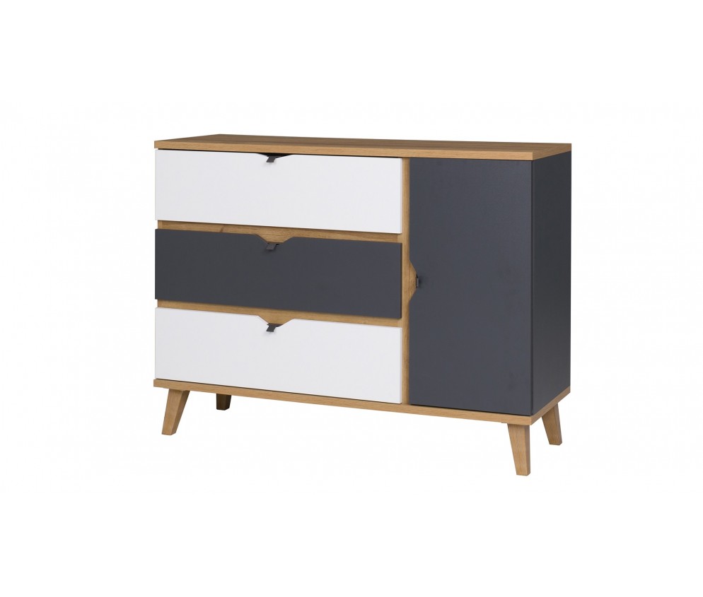 Komoda 1D3SZ Nome Biały/Dąb Złoty/Grafit