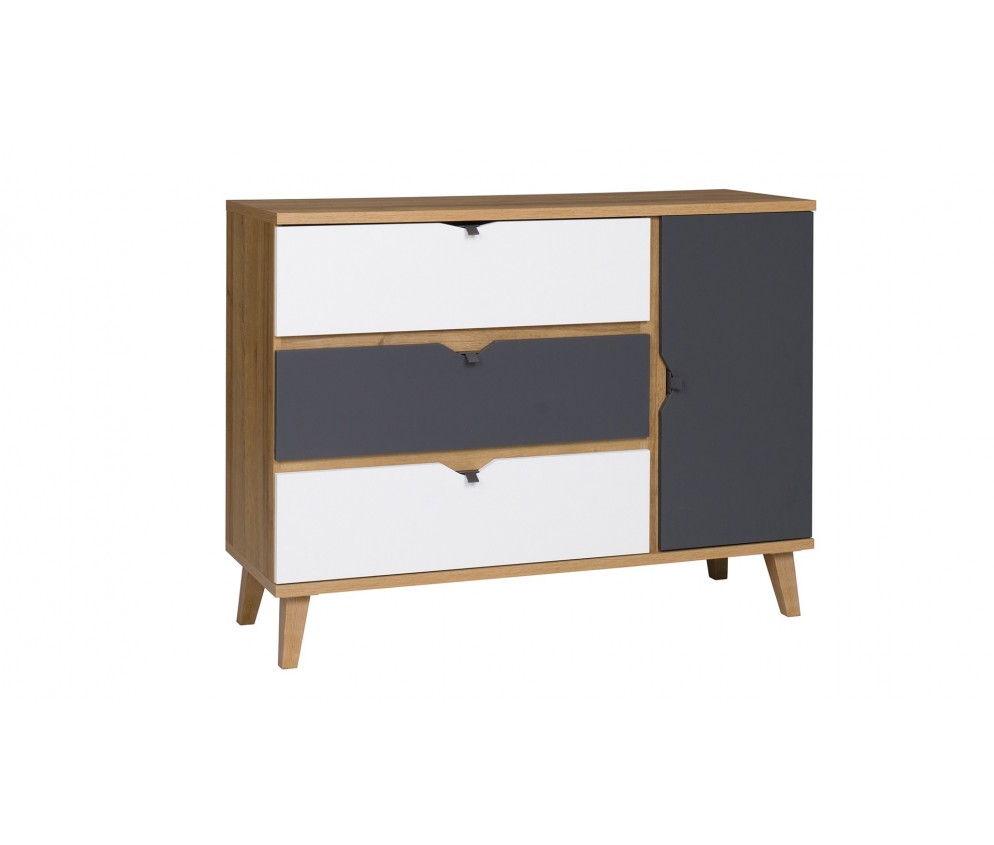 Komoda 1D3SZ Nome Biały/Dąb Złoty/Grafit