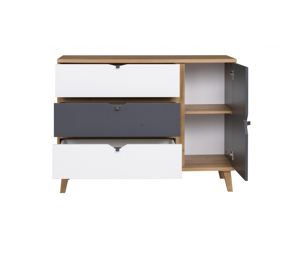 Komoda 1D3SZ Nome Biały/Dąb Złoty/Grafit