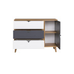 Komoda 1D3SZ Nome Biały/Dąb Złoty/Grafit