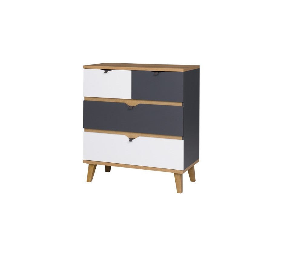 Komoda 4SZ Nome Biały/Dąb Złoty/Grafit