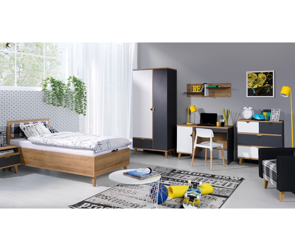 Łóżko Nome 90x200 Biały/Dąb Złoty/Grafit