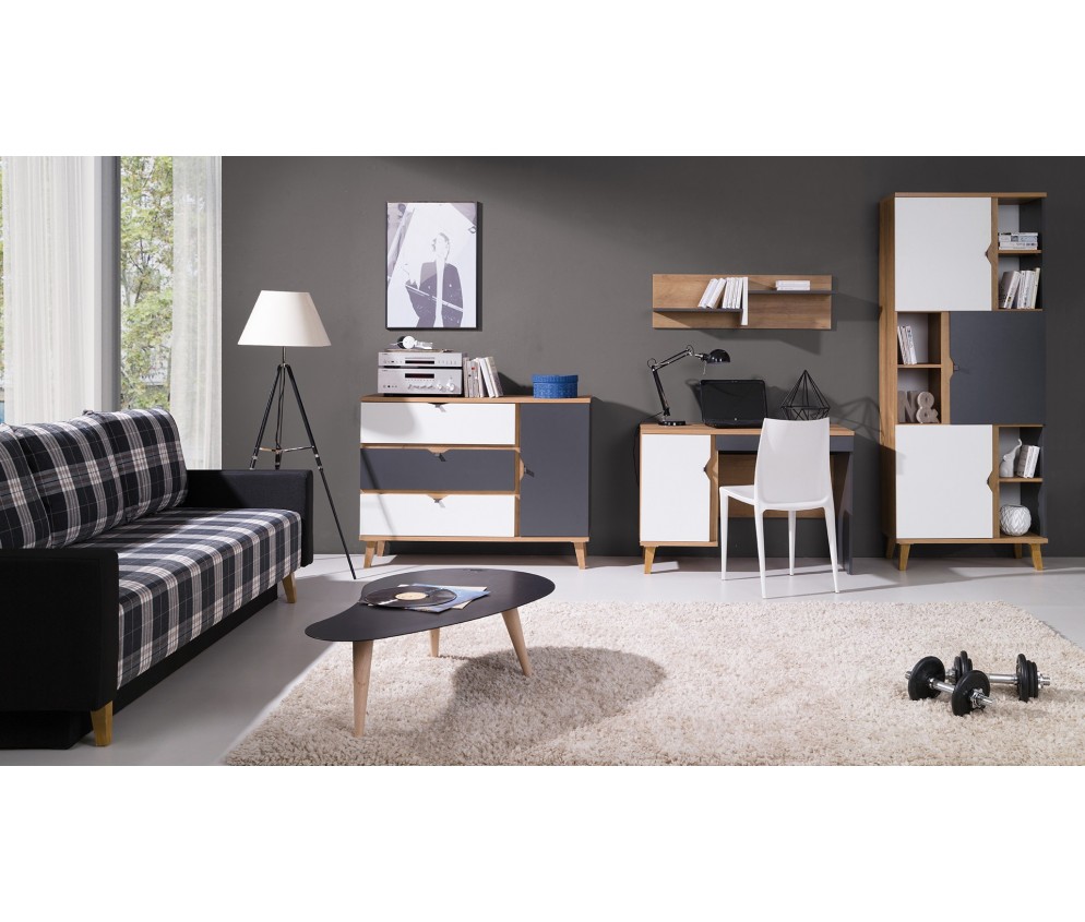 Łóżko Nome 90x200 Biały/Dąb Złoty/Grafit