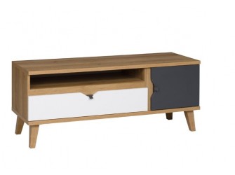 Stolik RTV Nome Biały/Dąb Złoty/Grafit