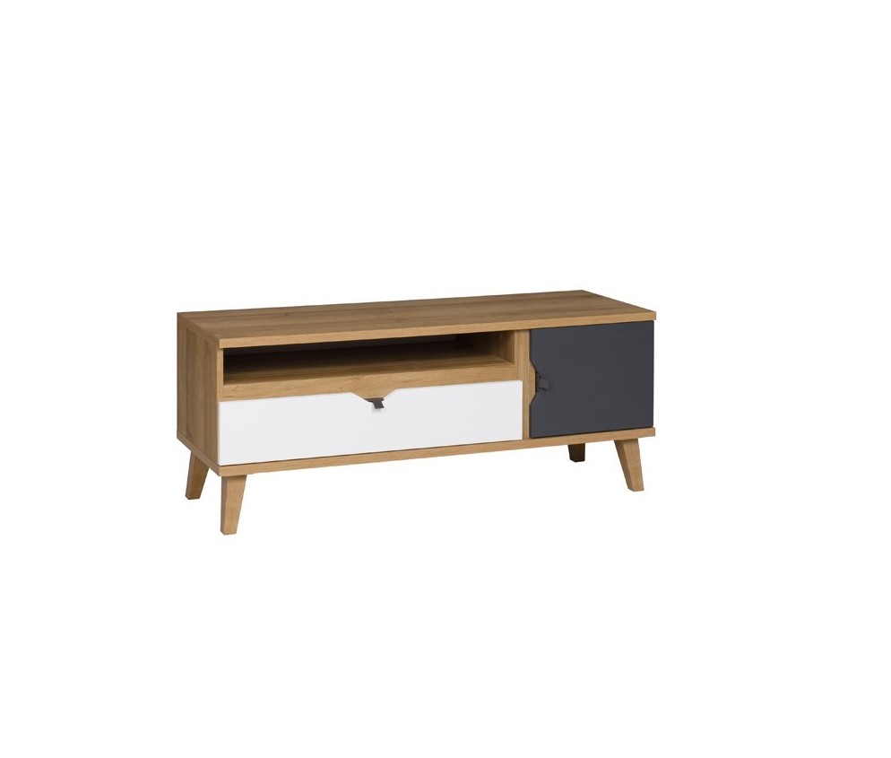 Stolik RTV Nome Biały/Dąb Złoty/Grafit