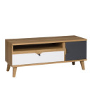 Stolik RTV Nome Biały/Dąb Złoty/Grafit