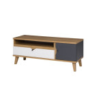 Stolik RTV Nome Biały/Dąb Złoty/Grafit