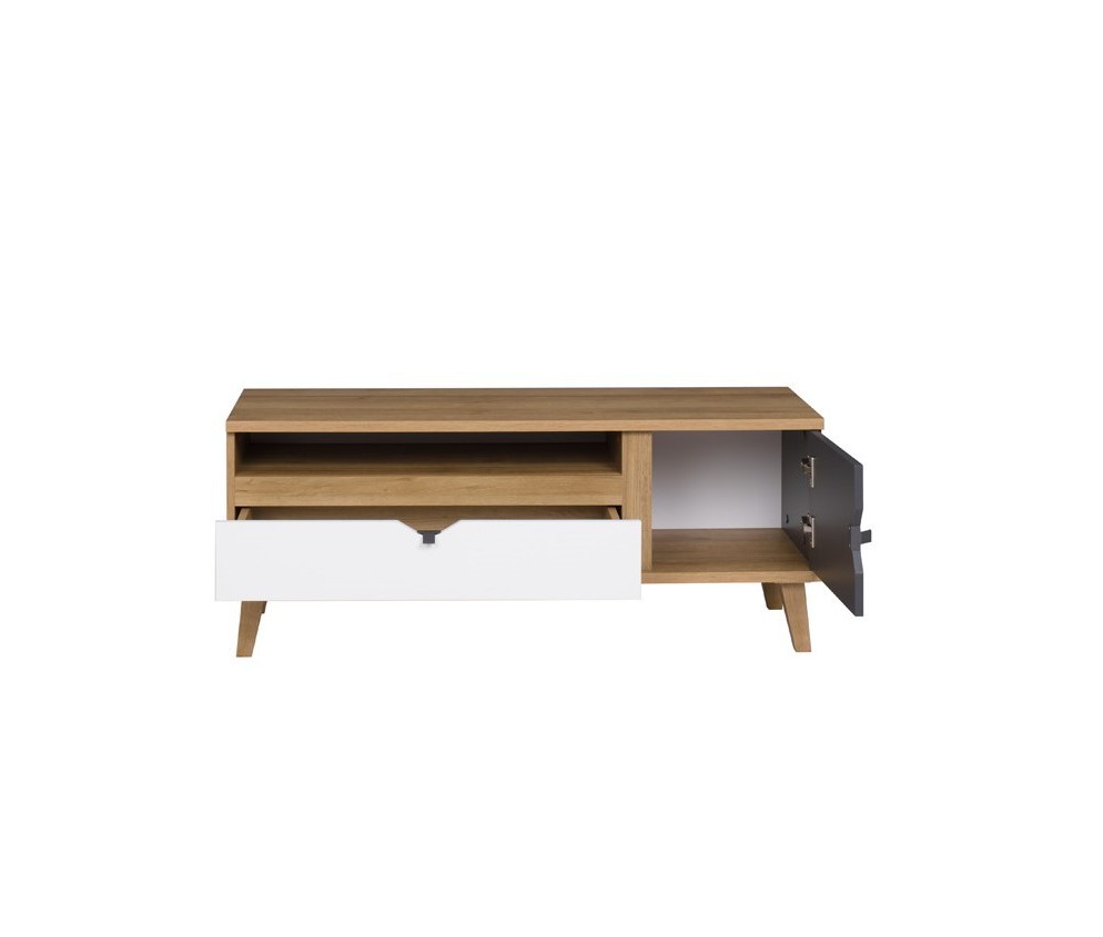 Stolik RTV Nome Biały/Dąb Złoty/Grafit