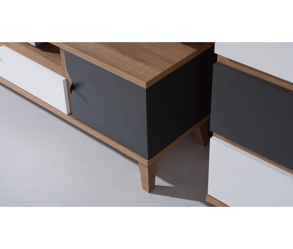 Stolik RTV Nome Biały/Dąb Złoty/Grafit