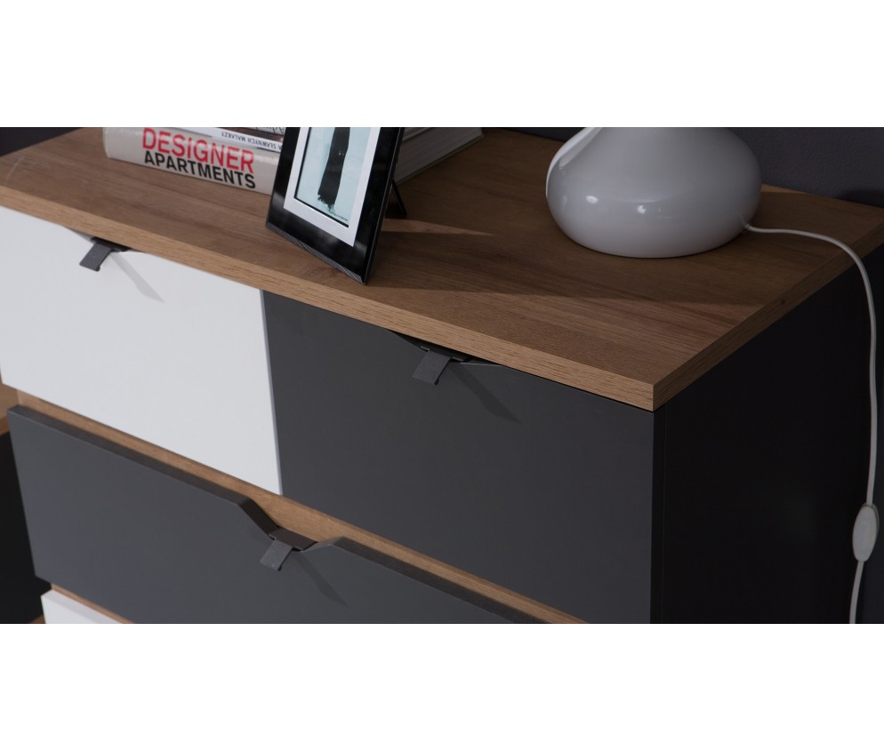 Komoda 4SZ Nome Biały/Dąb Złoty/Grafit