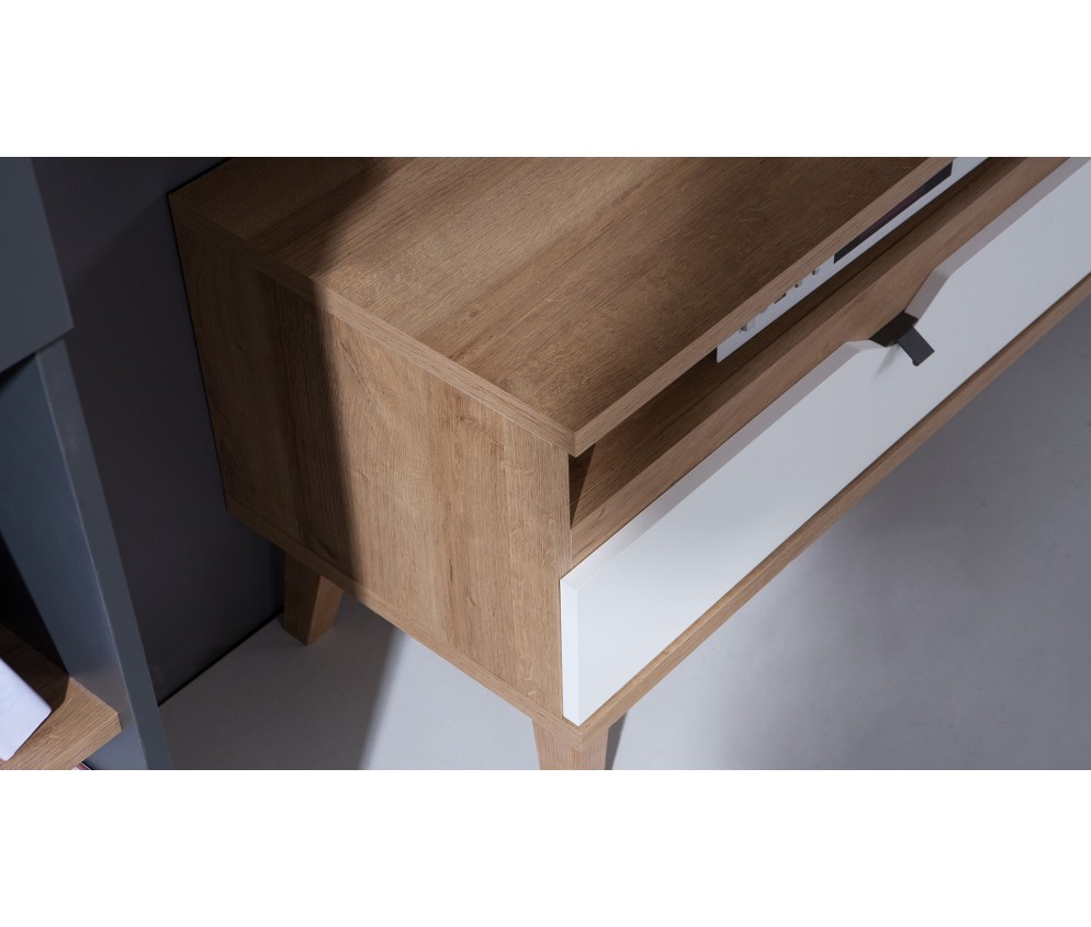 Stolik RTV Nome Biały/Dąb Złoty/Grafit