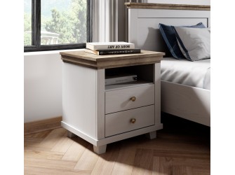 Stolik Nocny Evora 2S Biały Abiskoash/Dąb Lefkas