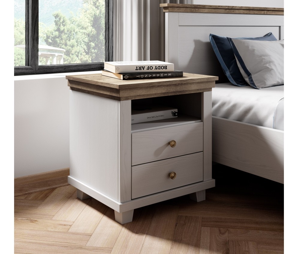 Stolik Nocny Evora 2S Biały Abiskoash/Dąb Lefkas