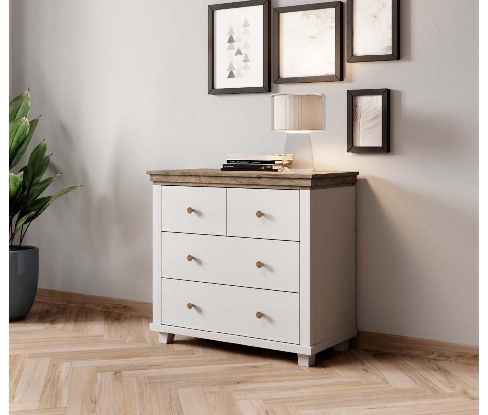 Komoda Evora 4S Biały Abiskoash/Dąb Lefkas