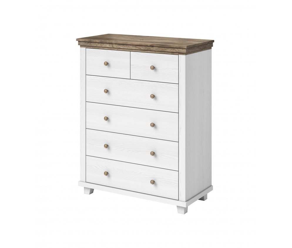 Komoda Evora 6S Biały Abiskoash/Dąb Lefkas