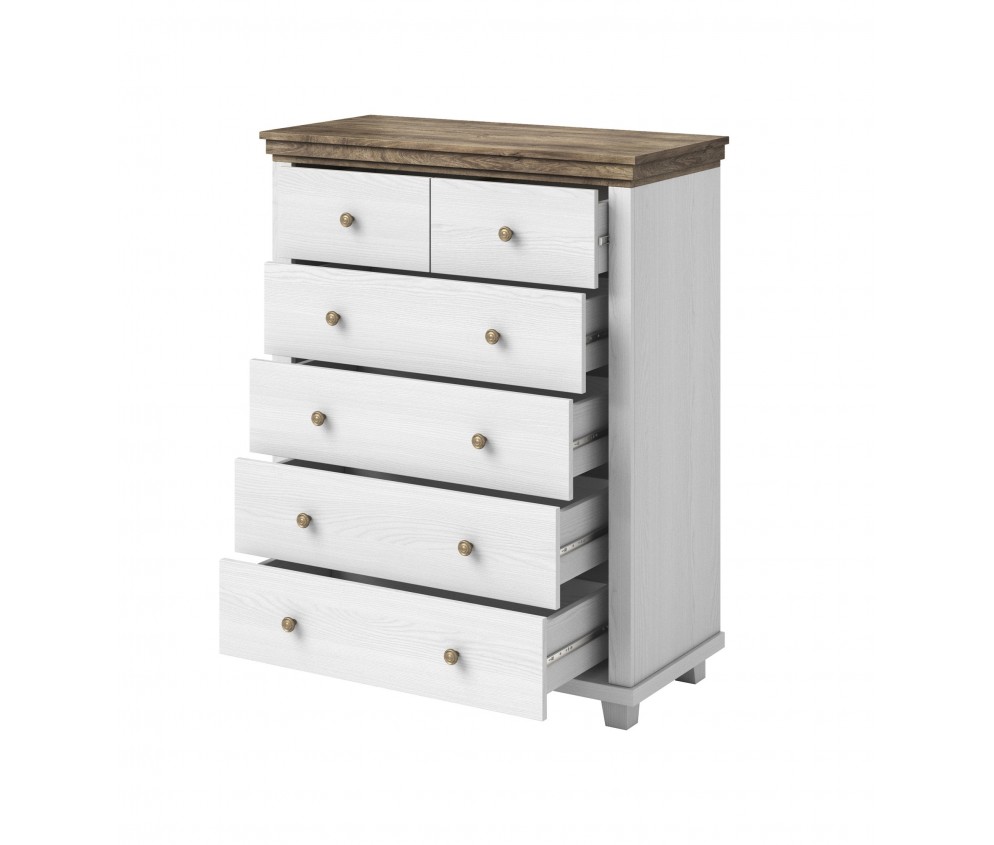 Komoda Evora 6S Biały Abiskoash/Dąb Lefkas