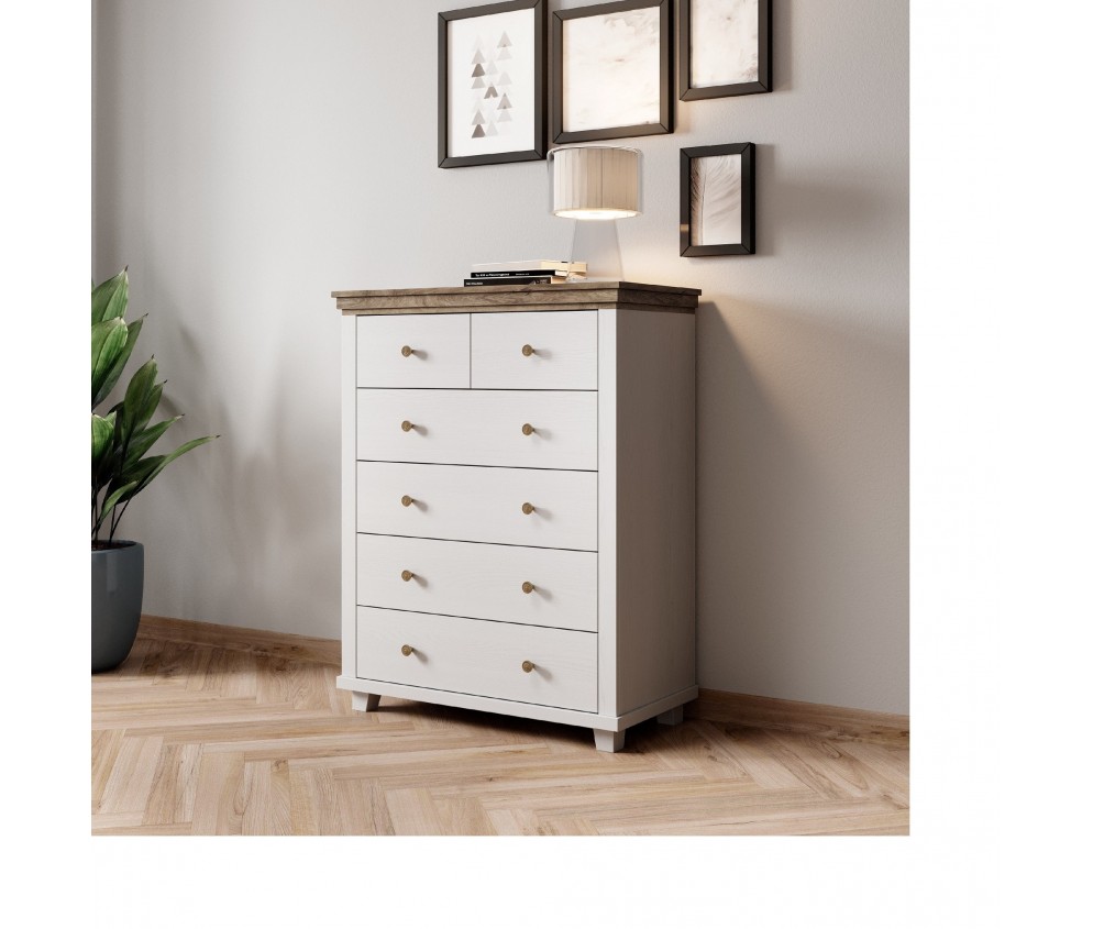 Komoda Evora 6S Biały Abiskoash/Dąb Lefkas