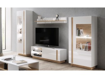 Meblościanka Coro Biały Połysk + Dąb Grandson