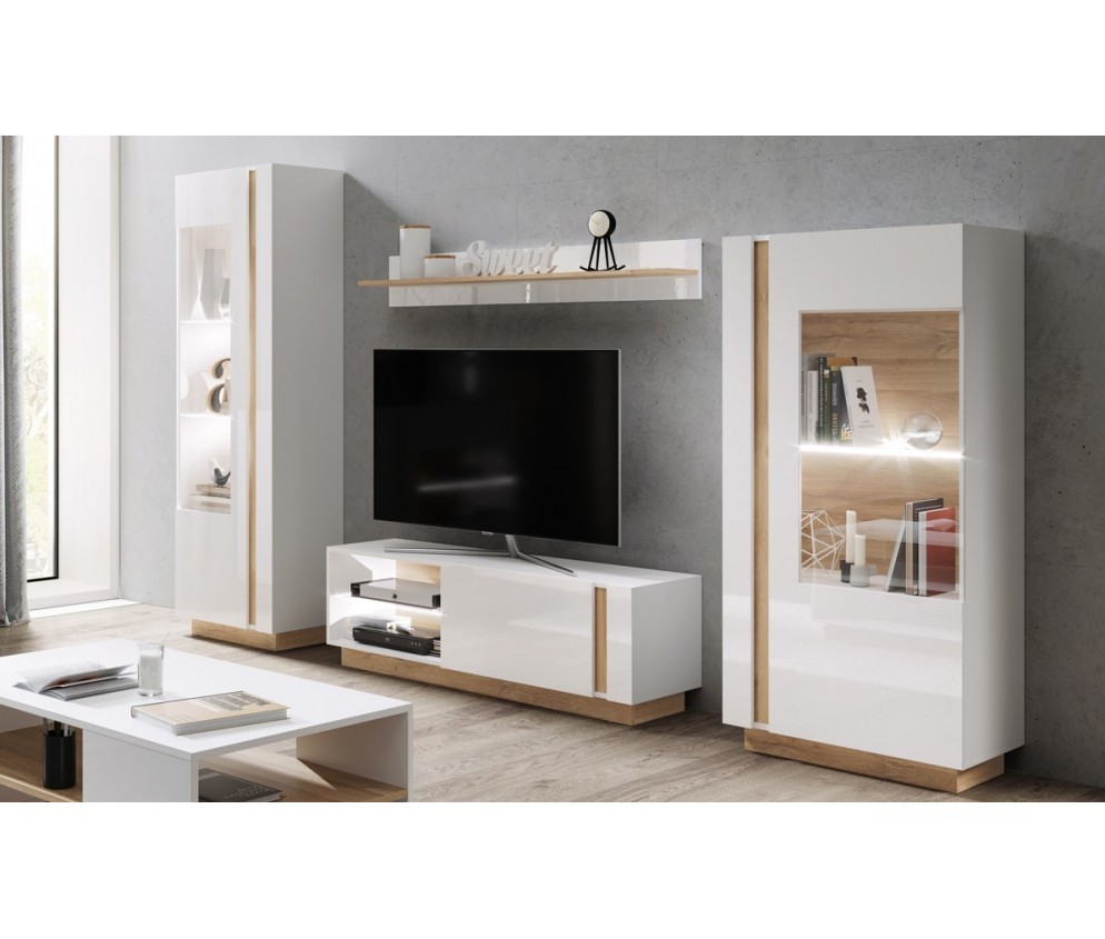 Meblościanka Coro Biały Połysk + Dąb Grandson