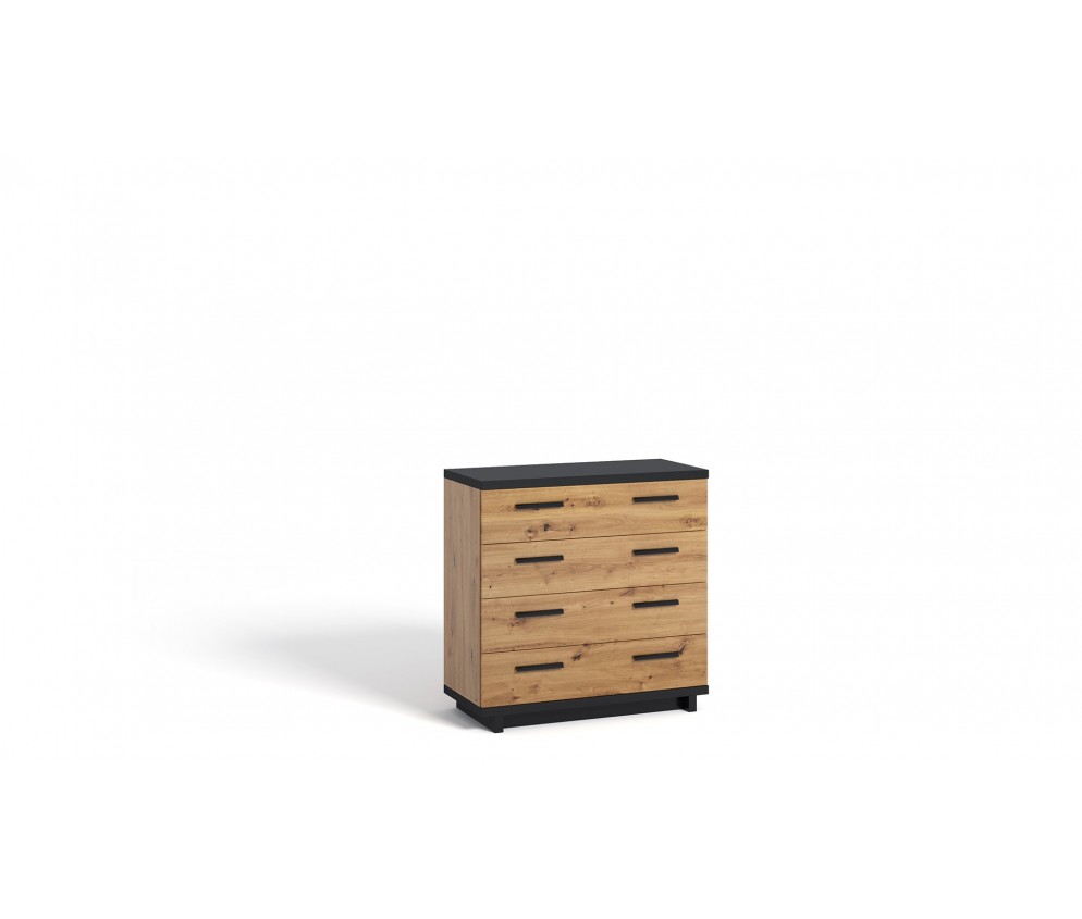 Komoda Ive 4SZ Czarny Mat/Dąb Artisan