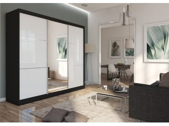 Szafa przesuwna Derino 240 Czarna Połysk + Lustro