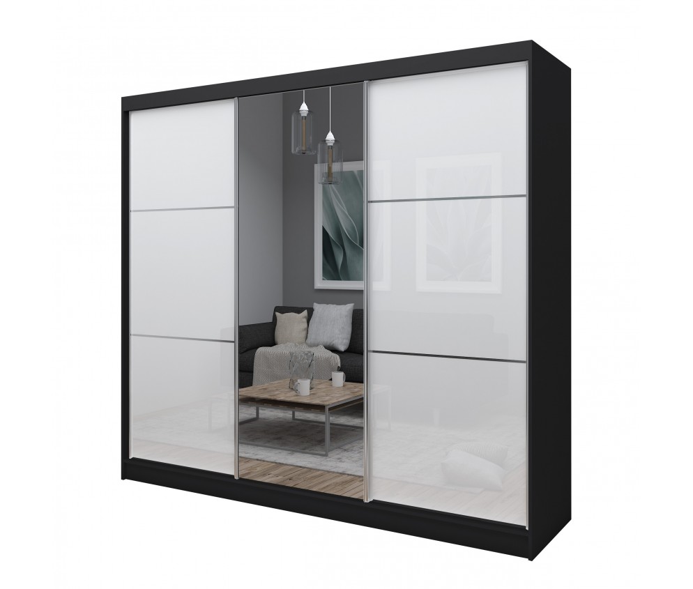 Szafa przesuwna Derino 240 Czarna Połysk + Lustro
