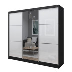 Szafa przesuwna Derino 240 Czarna Połysk + Lustro