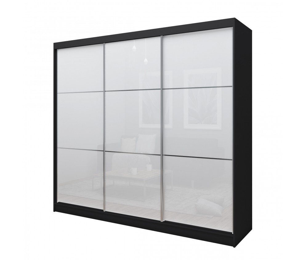 Szafa przesuwna Derino 240 Czarna Połysk + Lustro