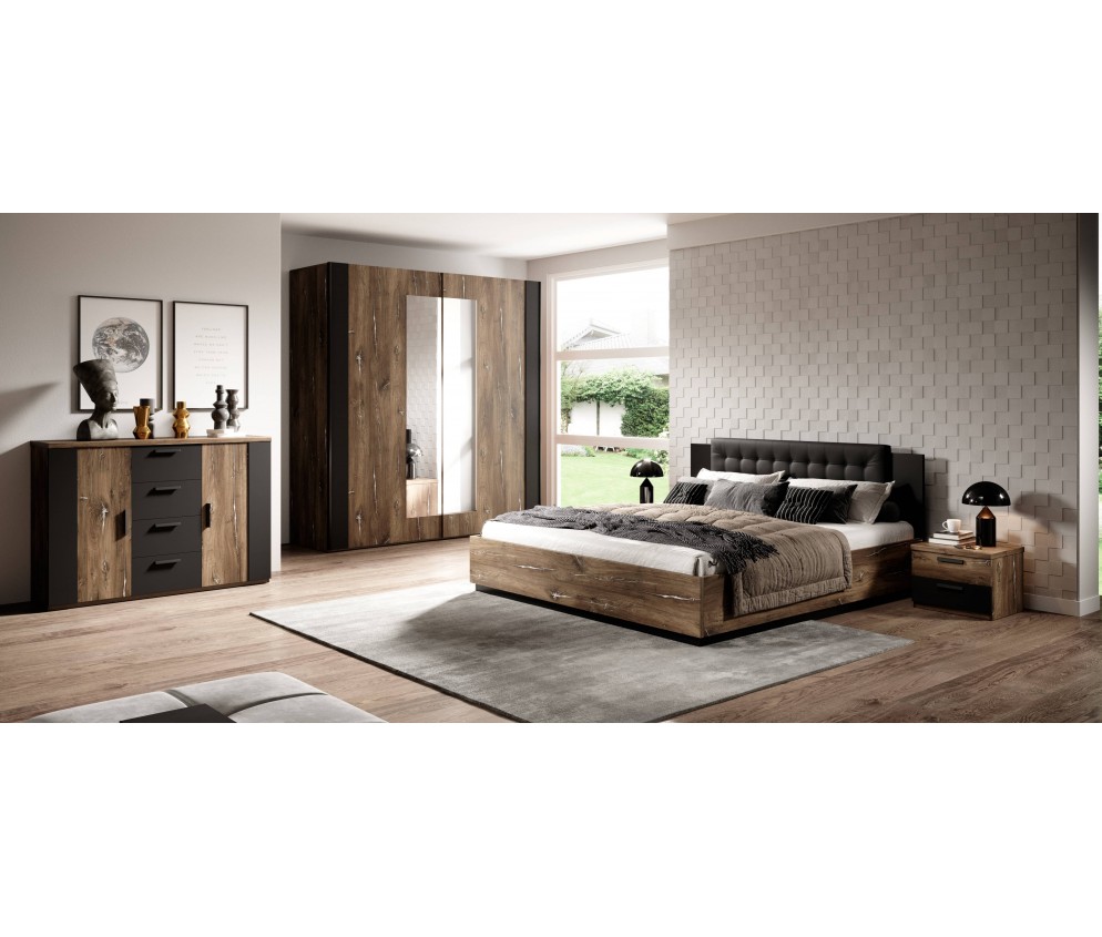 Stolik nocny Singe Dąb Flagstaf Ciemny/Czarny