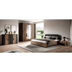 Łóżko Singe 140x200 Dąb Flagstaf Ciemny/Czarny