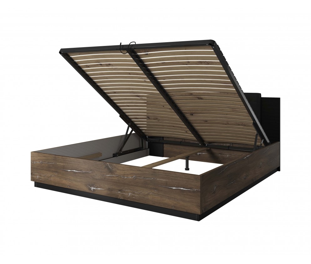 Łóżko Singe 180x200 Dąb Flagstaf Ciemny/Czarny