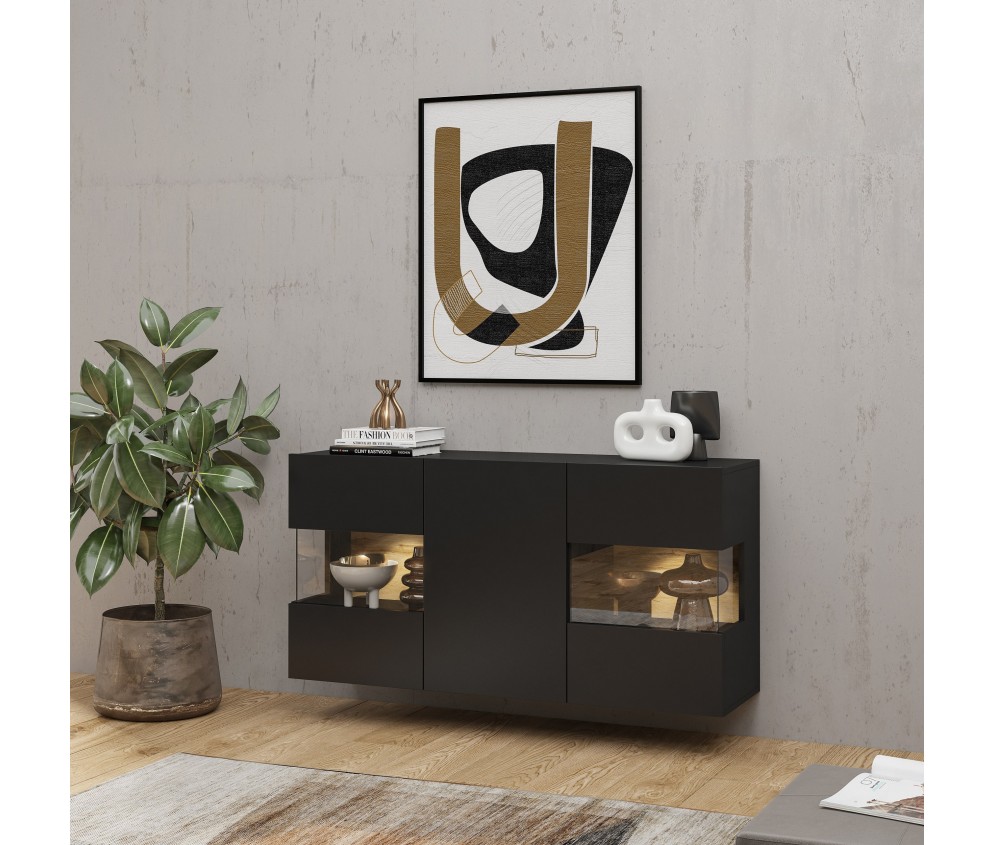 Komoda Eva 3D 25 Czarny/Dąb Wotan