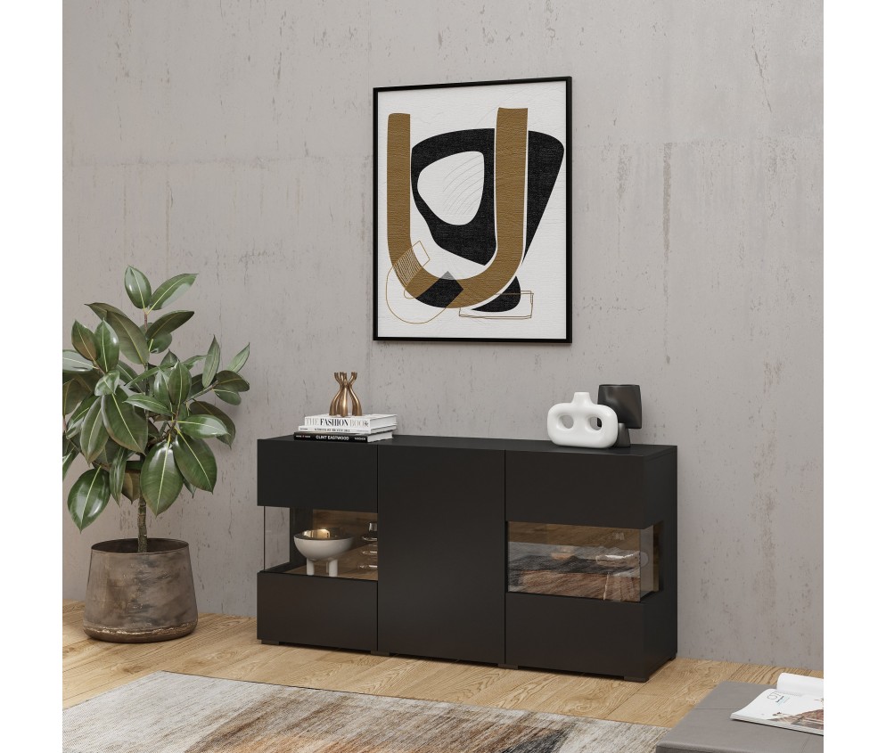 Komoda Eva 3D 25 Czarny/Dąb Wotan