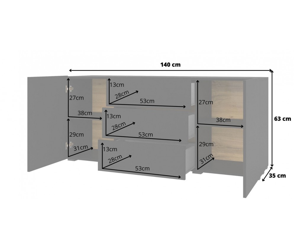 Komoda Eva 2D3S 26 Czarny/Dąb Wotan