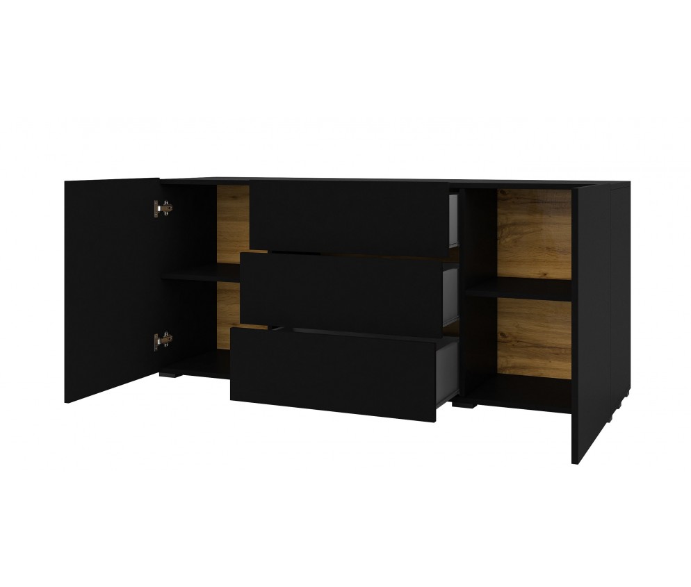 Komoda Eva 2D3S 26 Czarny/Dąb Wotan