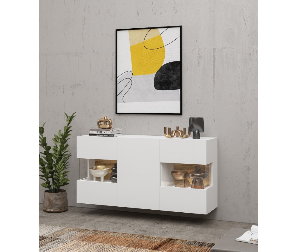 Komoda Eva 3D 25 Biały/Dąb Wotan