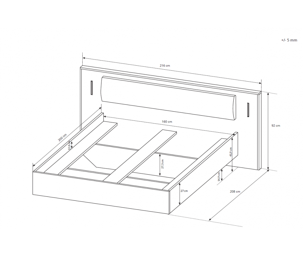 Łóżko ze stolikami nocnymi i oświetleniem Sega