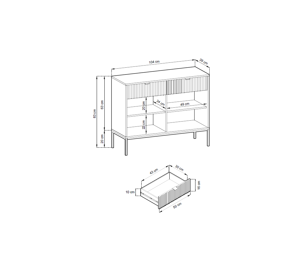 Komoda Viva 104 Szary Mat/Czarny stelaż