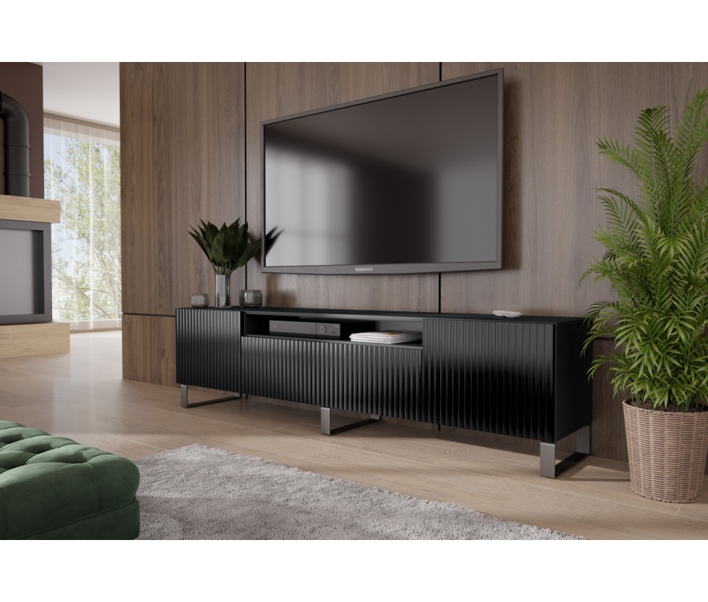 Szafka RTV Molly Czarny/Biały Mat Frezowana Stojąca