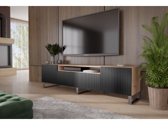 Szafka RTV Remo Dąb Artisan/Czarny Mat Frezowana stojąca