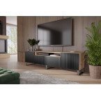 Szafka RTV Remo Dąb Artisan/Czarny Mat Frezowana stojąca