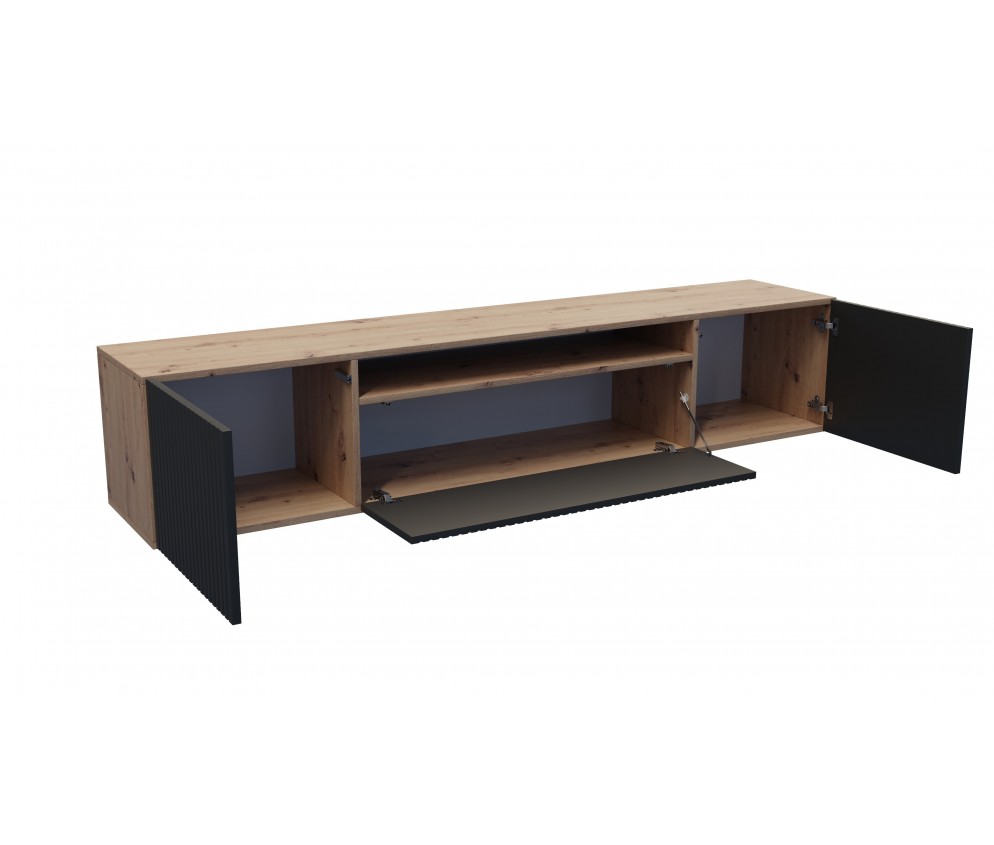 Szafka RTV Remo Dąb Artisan/Czarny Mat Frezowana wisząca