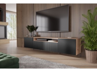 Szafka RTV Remo Dąb Artisan/Czarny Mat Frezowana wisząca