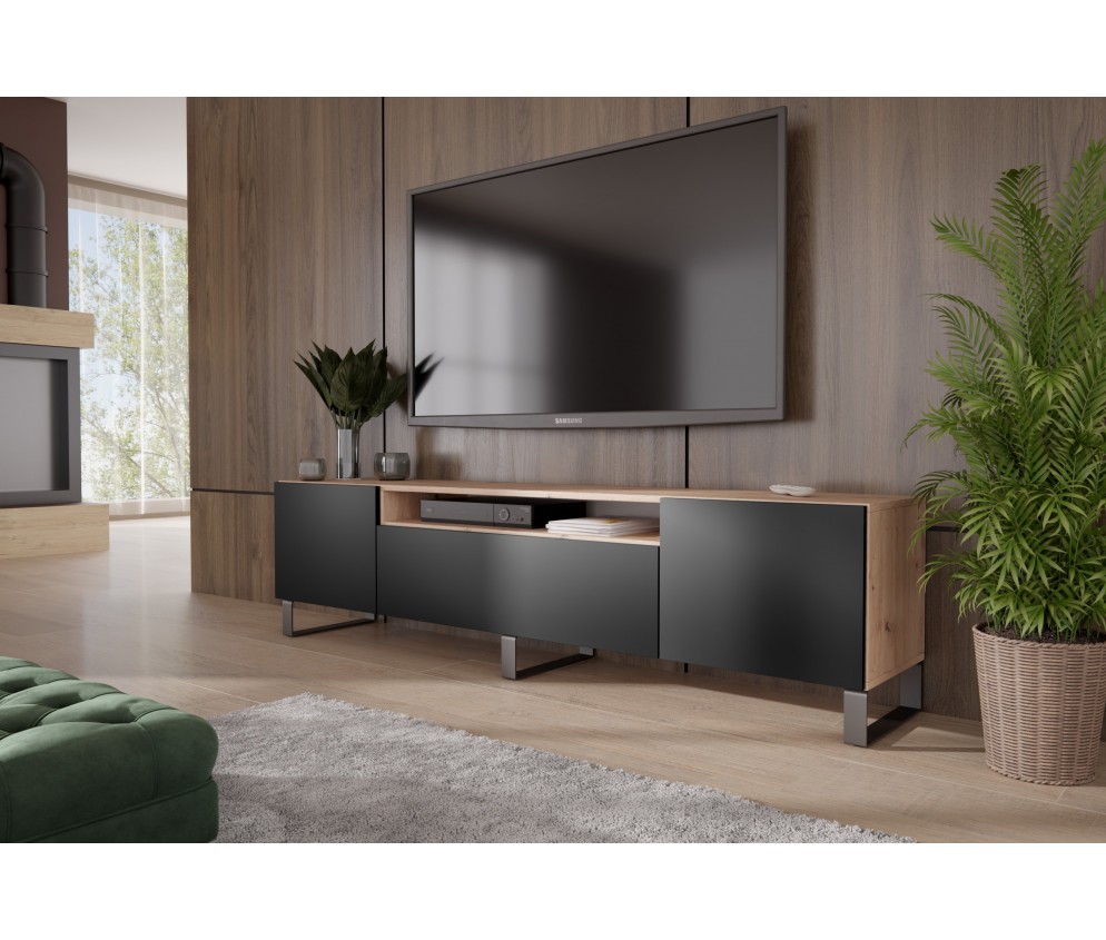Szafka RTV Leo Dąb Artisan/Czarny Mat stojąca