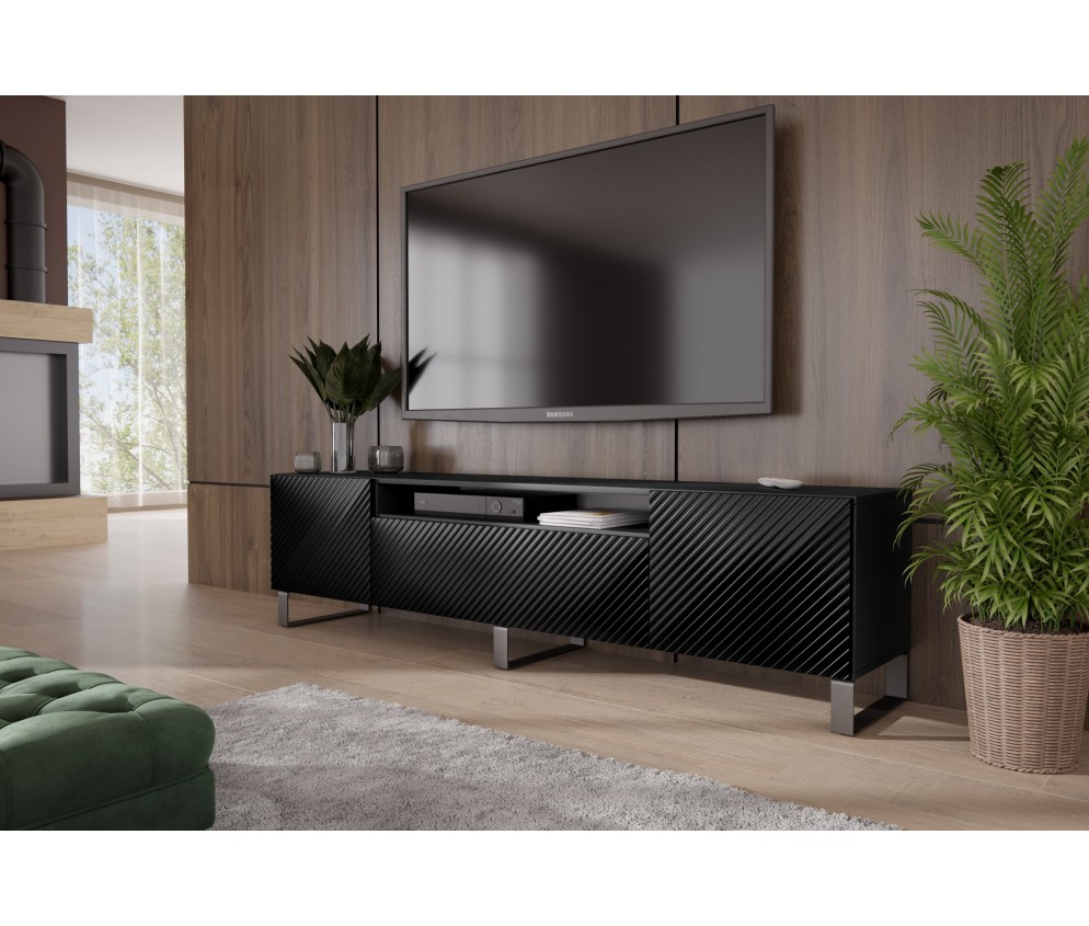 Szafka RTV Cleo Czarny/Biały Mat Frezowana Stojąca